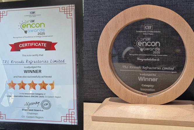 TRL Krosaki wins CII Energy Conservation Award 2025 in Innovation Category. The award has been received by Dr. Arup Kumar Samanta, Vice President (Technology) from Dr Andrew Fleming (British deputy high commissioner) in a special award function organised at Kolkata on 16th December 2025.
