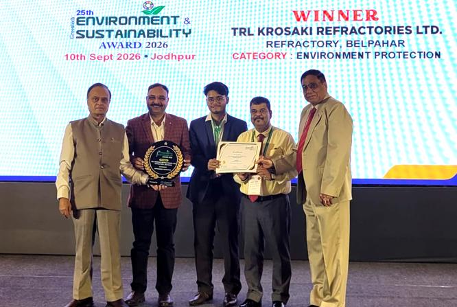 TRL Krosaki has been honoured with the Greentech Environment & Sustainability Award 2026 in the Environment Protection Category for excellence in environmental protection initiatives. The award was presented during the Environment & Sustainability Summit 2026 organized by the Greentech Foundation on 10th September 2026 at Hotel Indana Palace, Jodhpur. The award was received by Mr. Sushanta Kumar Das, Vice President (Corporate Services & Sustainability) from Mr. Kamleshwar Sharan, Chairman & CEO Greentech Foundation TRL Krosaki has been honoured with the Greentech Environment & Sustainability Award 2026 in the Environment Protection Category for excellence in environmental protection initiatives. The award was presented during the Environment & Sustainability Summit 2026 organized by the Greentech Foundation on 10th September 2026 at Hotel Indana Palace, Jodhpur. The award was received by Mr. Sushanta Kumar Das, Vice President (Corporate Services & Sustainability) from Mr. Kamleshwar Sharan, Chairman & CEO Greentech Foundation