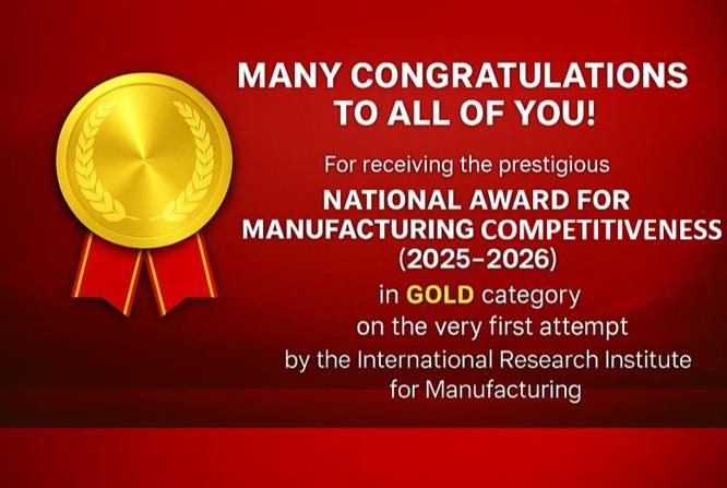TRL Krosaki has been awarded the National Award for Manufacturing Competitiveness (2025–2026) in the GOLD category&nbsp;by the International Research Institute for Manufacturing,&nbsp;on our very first attempt.